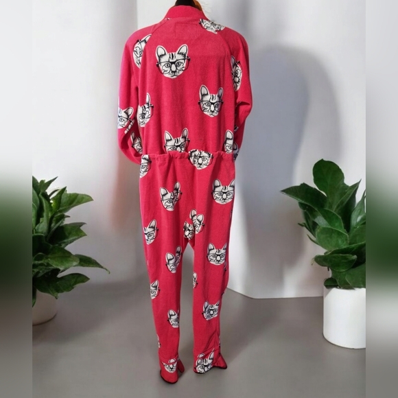 Kozies Fuschia Pink Ladues Footed Cat Fleece Onsie - Picture 4 of 13